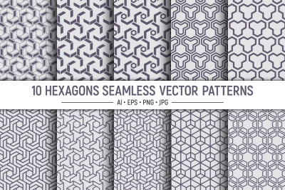 10 seamless hexagons vector patterns