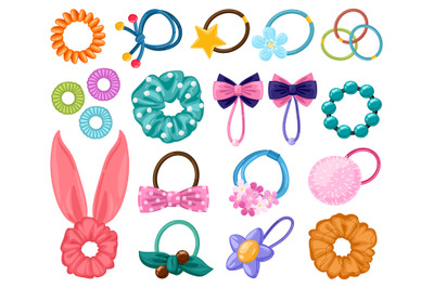 Hair rubber bands. Cartoon scrunchies, girlish beauty fashion hair acc