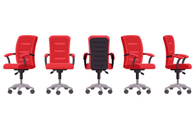 Cartoon office chair. Computer chair in different angles, ergonomic of