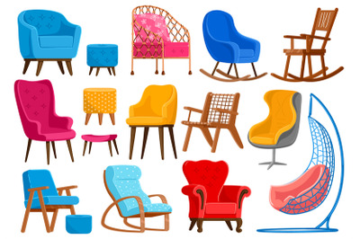 Cartoon armchairs. Modern comfortable furniture, apartment interior or