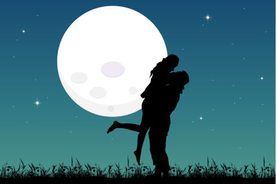 cute couple fall in love silhouette