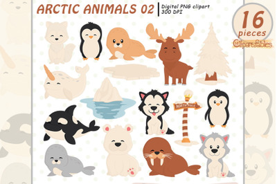 Cute ARCTIC ANIMALS clipart, North pole and sea