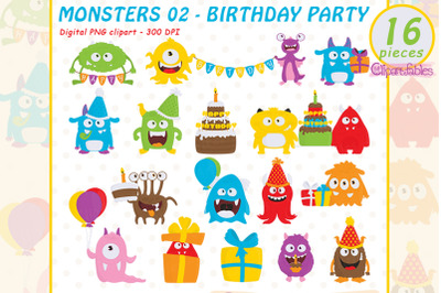 MONSTER BIRTHDAY PARTY clipart, Weird Creature, Creepy aliens