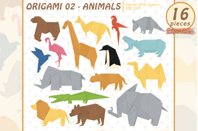 ORIGAMI ANIMALS - Clip art set&2C; Safari animals&2C; Oriental culture