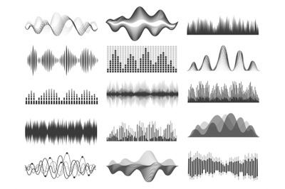 Sound waves. Graphic music soundwave frequency. Pulse lines, radio equ