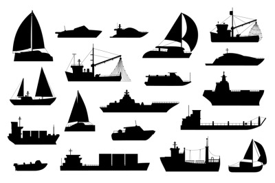 Boats silhouette. Sailboat&2C; barge&2C; fishing and cruise ship&2C; sea yacht&2C;