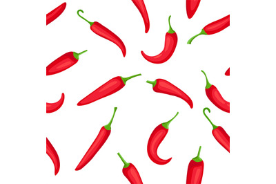 Chili pepper seamless pattern. Cartoon spicy hot red peppers, texture