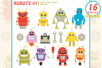 Cute ROBOT friends clipart, - Colorful, Funny robots