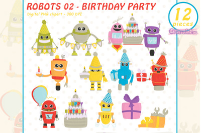 ROBOT birthday party clipart - Colorful, DIY birthday, Funny robots