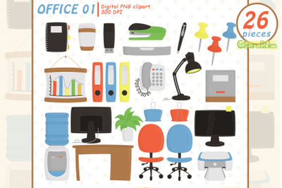HOME OFFICE clipart, Work supplies, Digital png