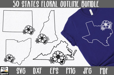 50 States SVG Bundle - US States Floral Outline Bundle