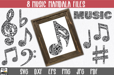 Music Mandala SVG Bundle - 8 Mandala Music Notes