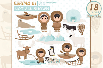 Cute ESKIMO clipart, North pole, Igloo, arctic art