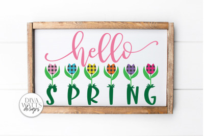 Hello Spring Buffalo Plaid Tulips SVG | Solid Version Included | Farmh
