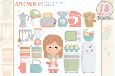 Cute housewife, KITCHEN clipart, Bakering