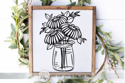 Daisy Mason Jar Flower Arrangement SVG | Farmhouse Daisies Sign SVG |