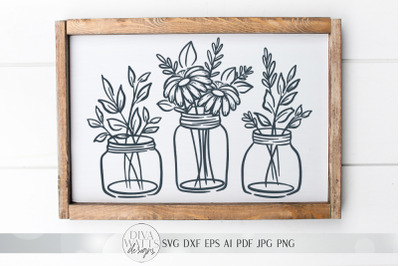 SVG | Mason Jar Bouquet Trio | Cutting File | Farmhouse Fixer Upper |