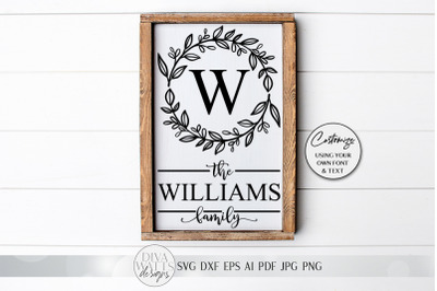 Family Monogram SVG | Farmhouse Last Name Sign SVG | Hand Drawn Wreath