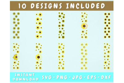 10 Sunflower Pen Wraps&2C; Sunflower Glitter Pen Wrap SVG Bundle