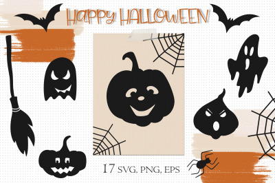 Happy Halloween spooky and funny Pumpkins svg cliparts.