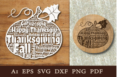 Thanksgiving Day. SVG. Pumpkin Word Cloud Craft.