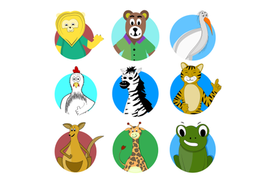 Cartoon avatar animal kangaroo lion and giraffe mascot