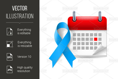 Blue awareness ribbon and calendar