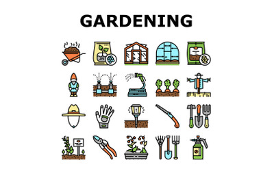 Gardening Equipment Collection Icons Set Vector