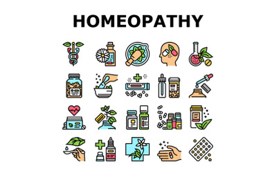 Homeopathy Medicine Collection Icons Set Vector