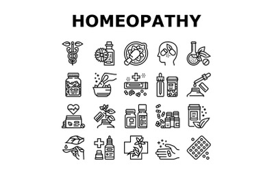 Homeopathy Medicine Collection Icons Set Vector