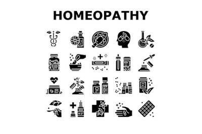 Homeopathy Medicine Collection Icons Set Vector