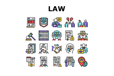 Law Justice Dictionary Collection Icons Set Vector