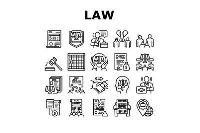 Law Justice Dictionary Collection Icons Set Vector