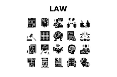 Law Justice Dictionary Collection Icons Set Vector