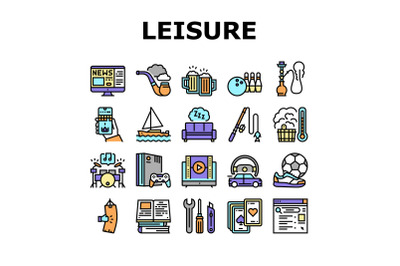 Mens Leisure Time Collection Icons Set Vector