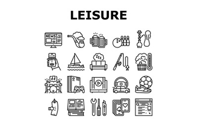 Mens Leisure Time Collection Icons Set Vector