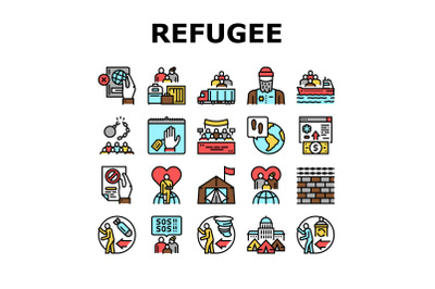 Refugee From Problem Collection Icons Set Vector