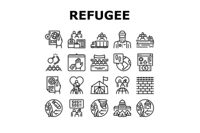 Refugee From Problem Collection Icons Set Vector