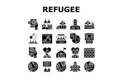 Refugee From Problem Collection Icons Set Vector