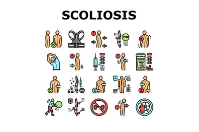 Scoliosis Disease Collection Icons Set Vector