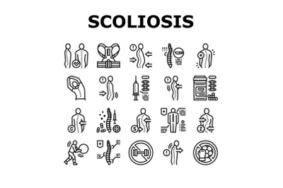 Scoliosis Disease Collection Icons Set Vector