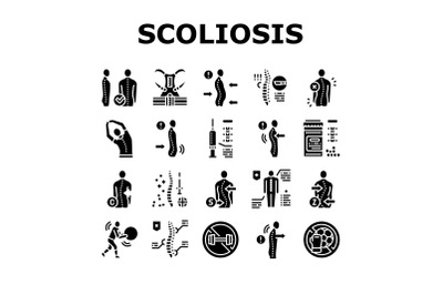 Scoliosis Disease Collection Icons Set Vector