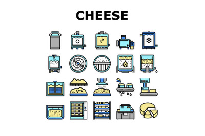 Cheese Production Collection Icons Set Vector