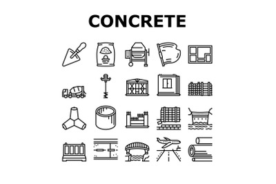 Concrete Production Collection Icons Set Vector