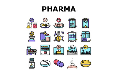 Pharmaceutical Production Factory Icons Set Vector