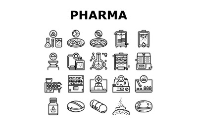 Pharmaceutical Production Factory Icons Set Vector