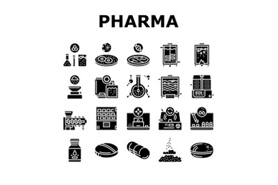 Pharmaceutical Production Factory Icons Set Vector