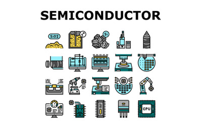 Semiconductor Manufacturing Plant Icons Set Vector