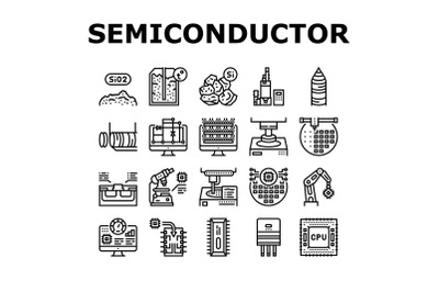 Semiconductor Manufacturing Plant Icons Set Vector