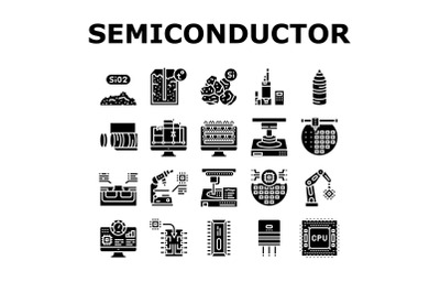 Semiconductor Manufacturing Plant Icons Set Vector